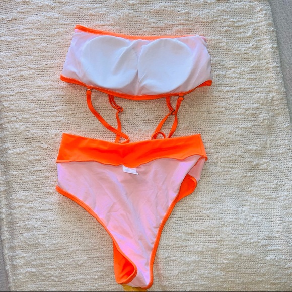 Neon Orange 2 Pc Bathing Suit Bikini High Waisted Padded  Size S   NWOT - Picture 9 of 12